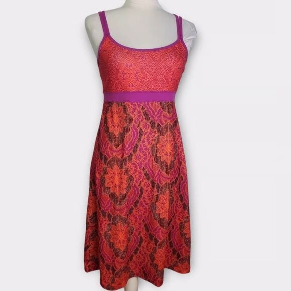 Prana Womens Dress Red Pink‎ Athletic Strappy Bodycon Boho Built In Bra Midi L - Picture 1 of 8